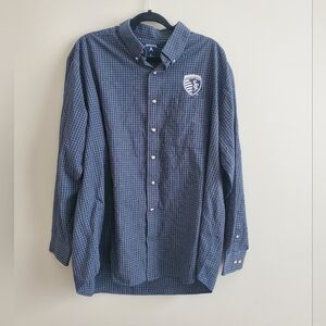 Antigua Men's Sporting KC Plaid Button Down Long Sleeve Shirt in Navy‎ Size XL